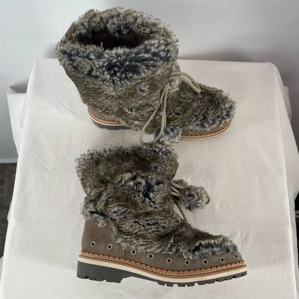 Sam‎ Edelman Blanche Fur Boot in Grey Brown Size 8.5
